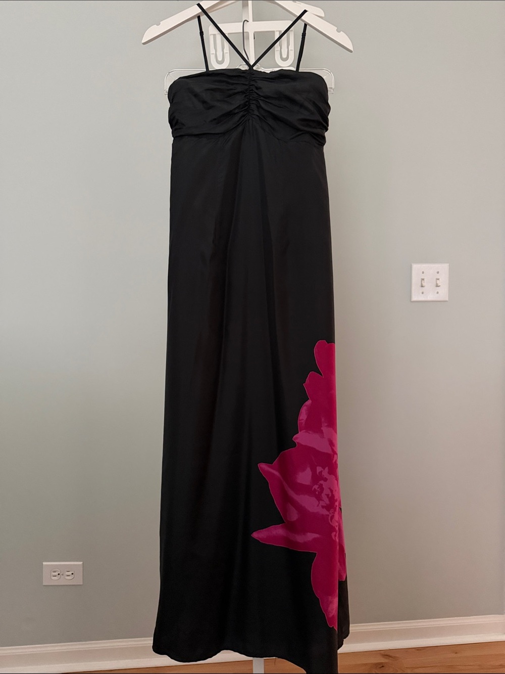 Express Black Maxi Dress with Pink Floral Accent, Small